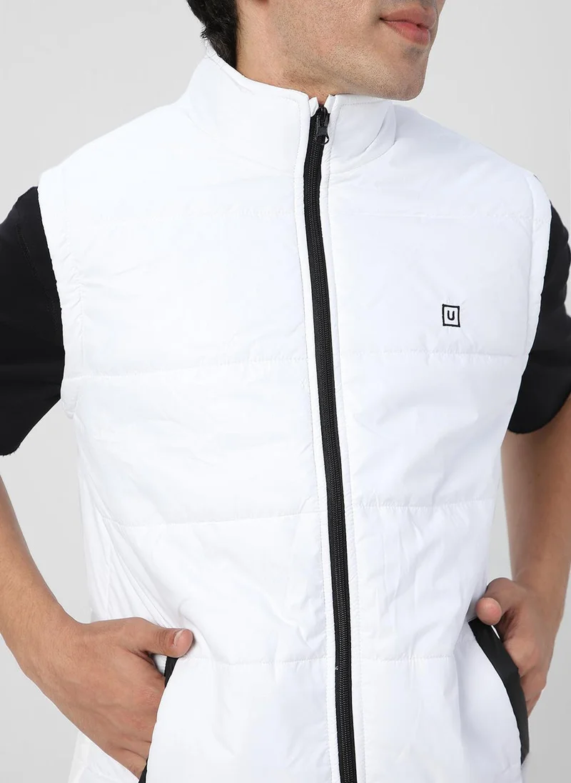 Urbano Fashion  Urbano Fashion Men's White Sleeveless Zippered Puffer Jacket for Men | Best Price UAE